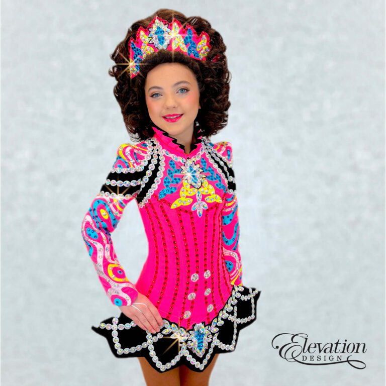 Pink bespoke Irish Dancing solo dress design but Elevation Design